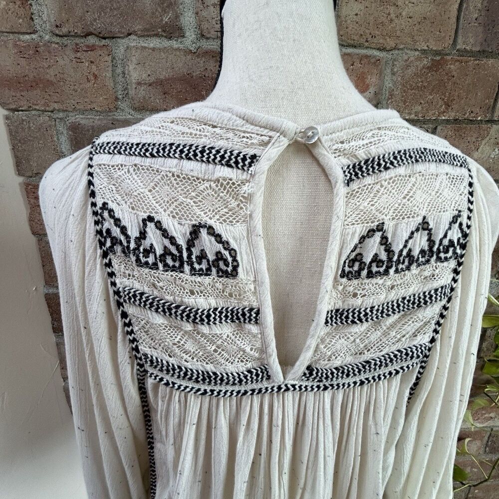 Free People Cyprus Avenue Embroidery Peasant Blouse Ivory Balloon Sleeve Size XS - Picture 9 of 13